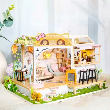 CUTEBEE DIY Namiņš Komplekts Koka Leļļu Mājas Miniatūru Mēbeles Komplekts Casa Ar Putekļu Vāciņu Led Rotaļlietas Bērniem Dzimšanas dienas Dāvana