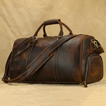 Vintage Ādas Ceļojumu Soma Vīriešiem Liela Kapacitāte ceļot rokas bagāžas vīriešu weekendd tote bage ģimenes ceļojumu soma luuage apavu soma