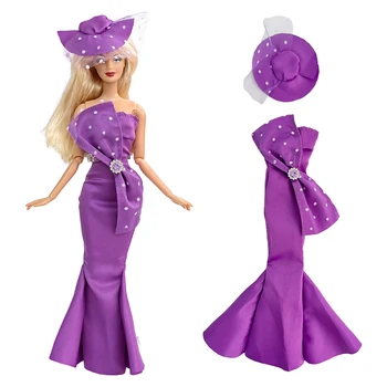 NK 1 Gab Princese Lillā Svārki + Cepuri 1/6 FR Lelle Apģērbs Kāzu Kleitu Puse Drēbes par Barbie Lelle, Rotaļlietas Piederumi