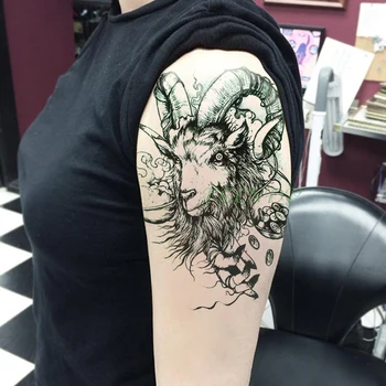 Ūdensnecaurlaidīgus Pagaidu Tetovējumu Uzlīmes, kazu, aitu galvas viltus tatto flash tetovējums tatouage Uzlīmes roka roku atpakaļ, lai meiteni sievietes vīrieši